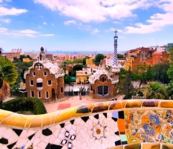 Vibrant,Park,Güell,View,In,Barcelona,showcasing,Gaudí's,Mosaic,Work,And